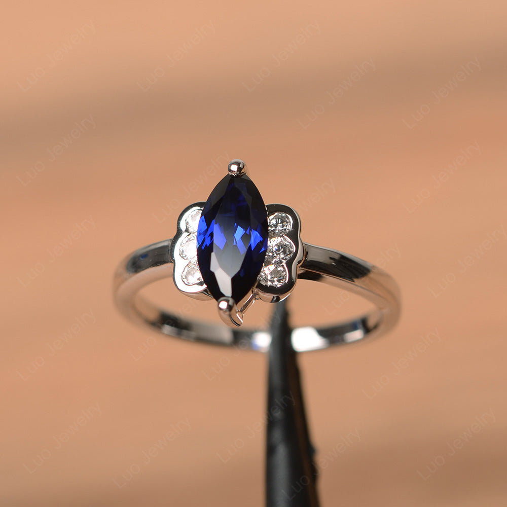 Unique Marquise Cut Lab Sapphire Wedding Ring - LUO Jewelry