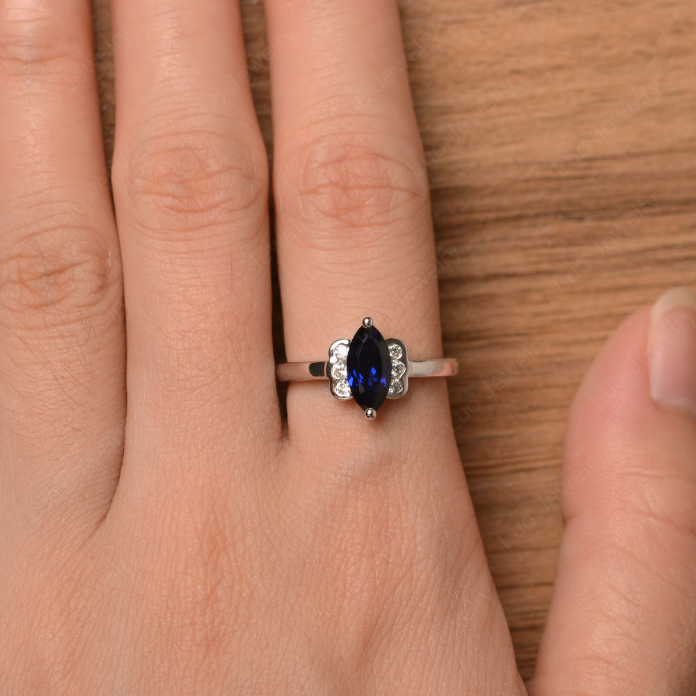 Unique Marquise Cut Lab Sapphire Wedding Ring - LUO Jewelry