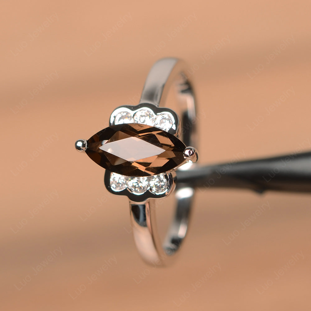 Unique Marquise Cut Smoky Quartz  Wedding Ring - LUO Jewelry