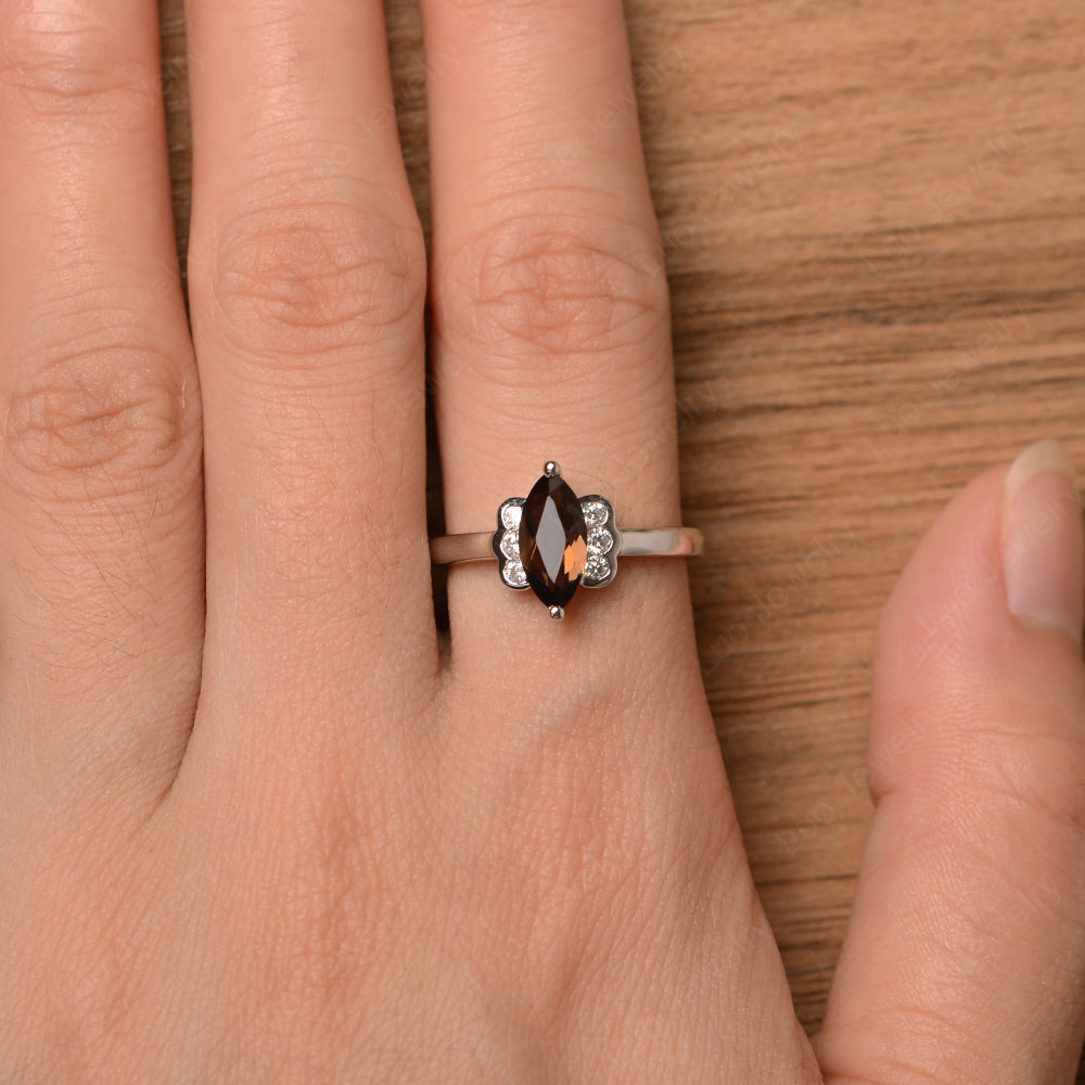 Unique Marquise Cut Smoky Quartz  Wedding Ring - LUO Jewelry