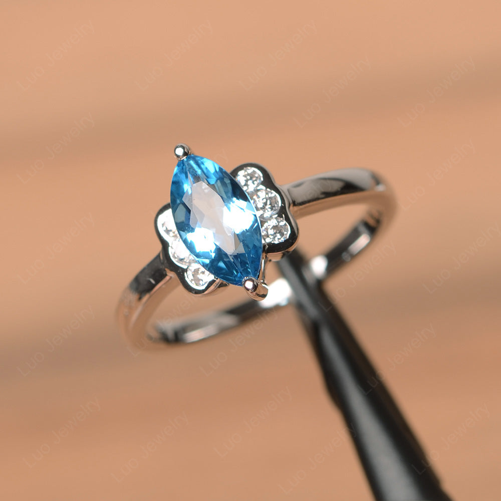 Unique Marquise Cut Swiss Blue Topaz Wedding Ring - LUO Jewelry