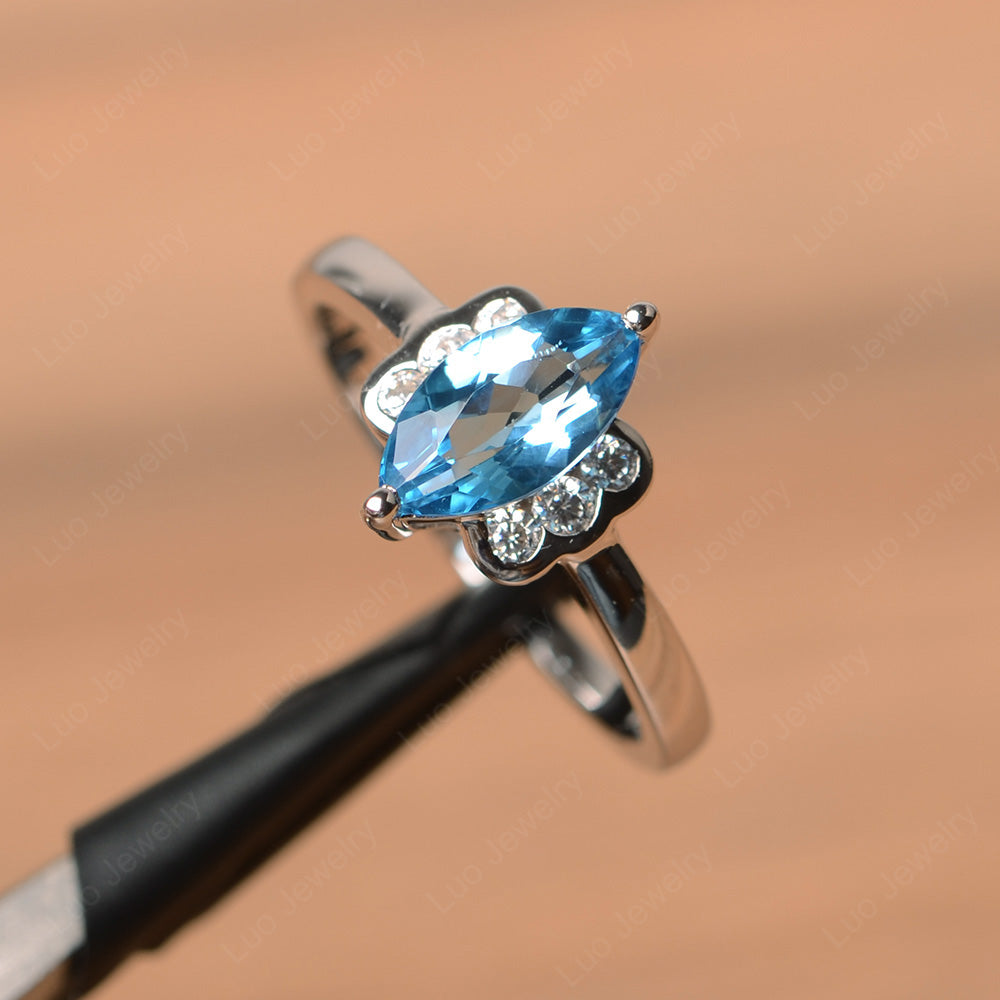 Unique Marquise Cut Swiss Blue Topaz Wedding Ring - LUO Jewelry