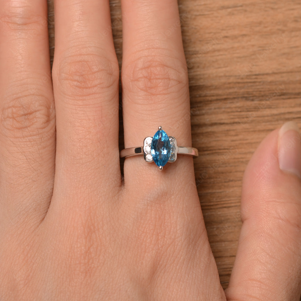 Unique Marquise Cut Swiss Blue Topaz Wedding Ring - LUO Jewelry