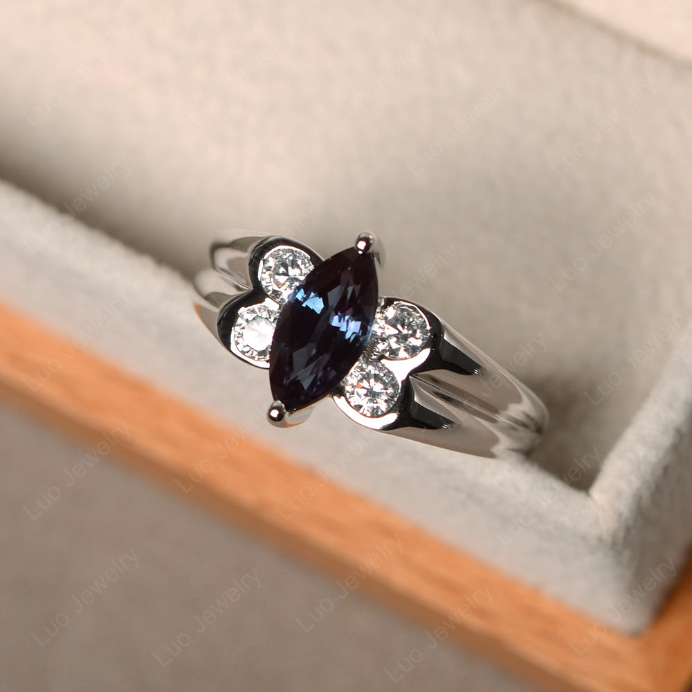 Unique Marquise Cut Alexandrite Ring White Gold - LUO Jewelry
