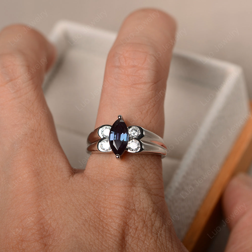 Unique Marquise Cut Alexandrite Ring White Gold - LUO Jewelry