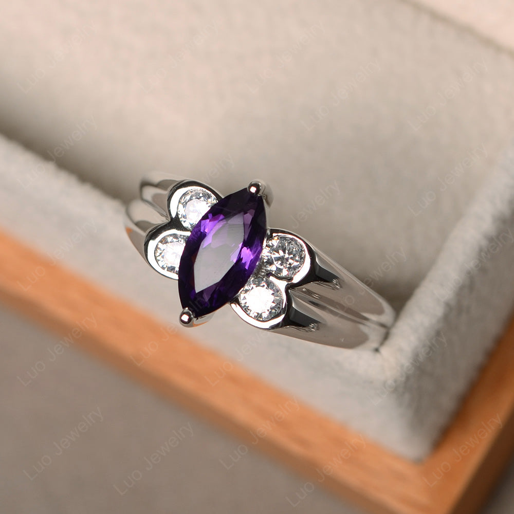 Unique Marquise Cut Amethyst Ring White Gold - LUO Jewelry