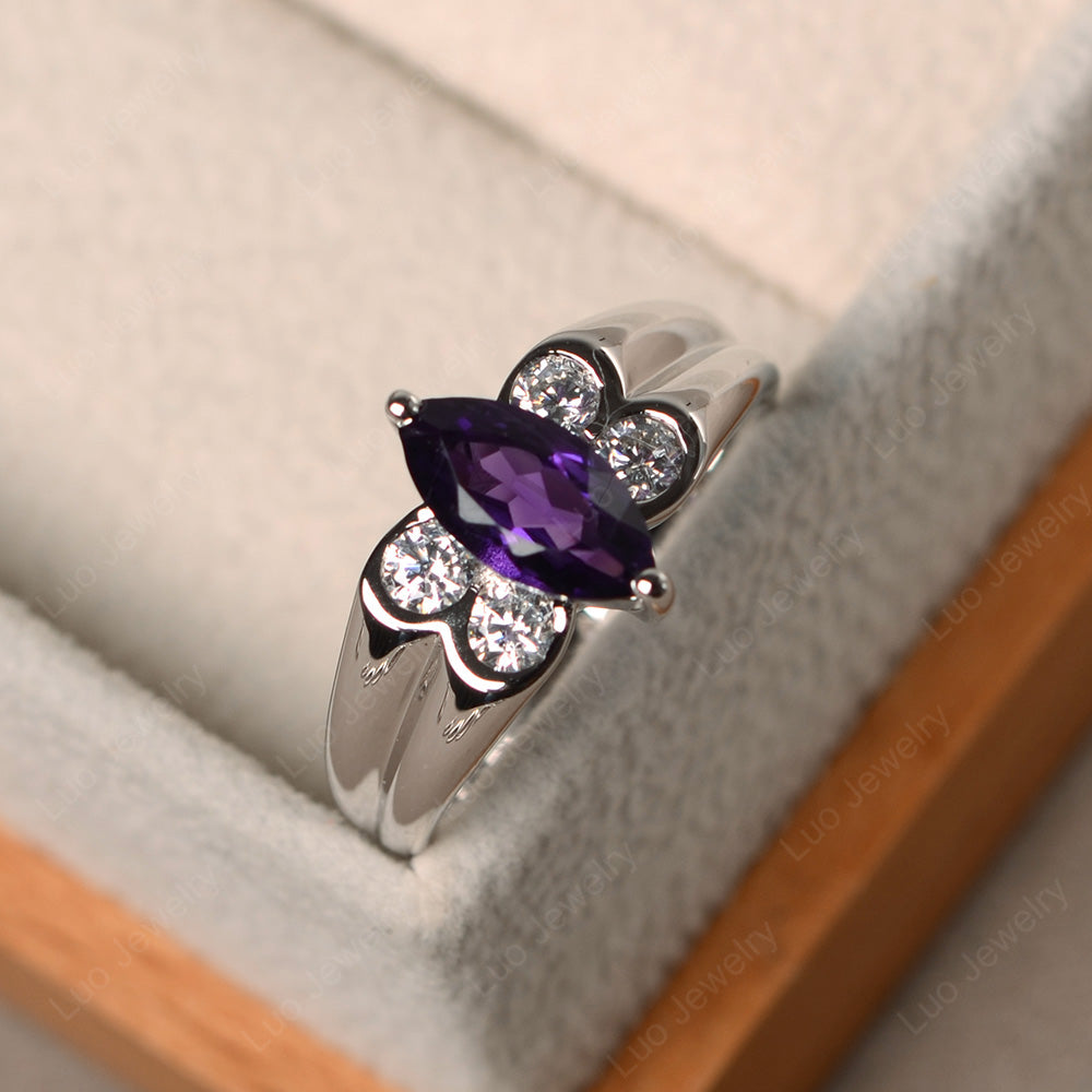 Unique Marquise Cut Amethyst Ring White Gold - LUO Jewelry