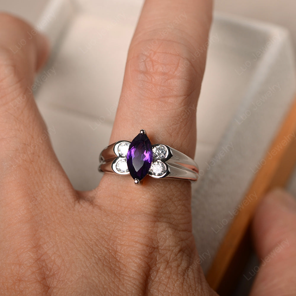 Unique Marquise Cut Amethyst Ring White Gold - LUO Jewelry