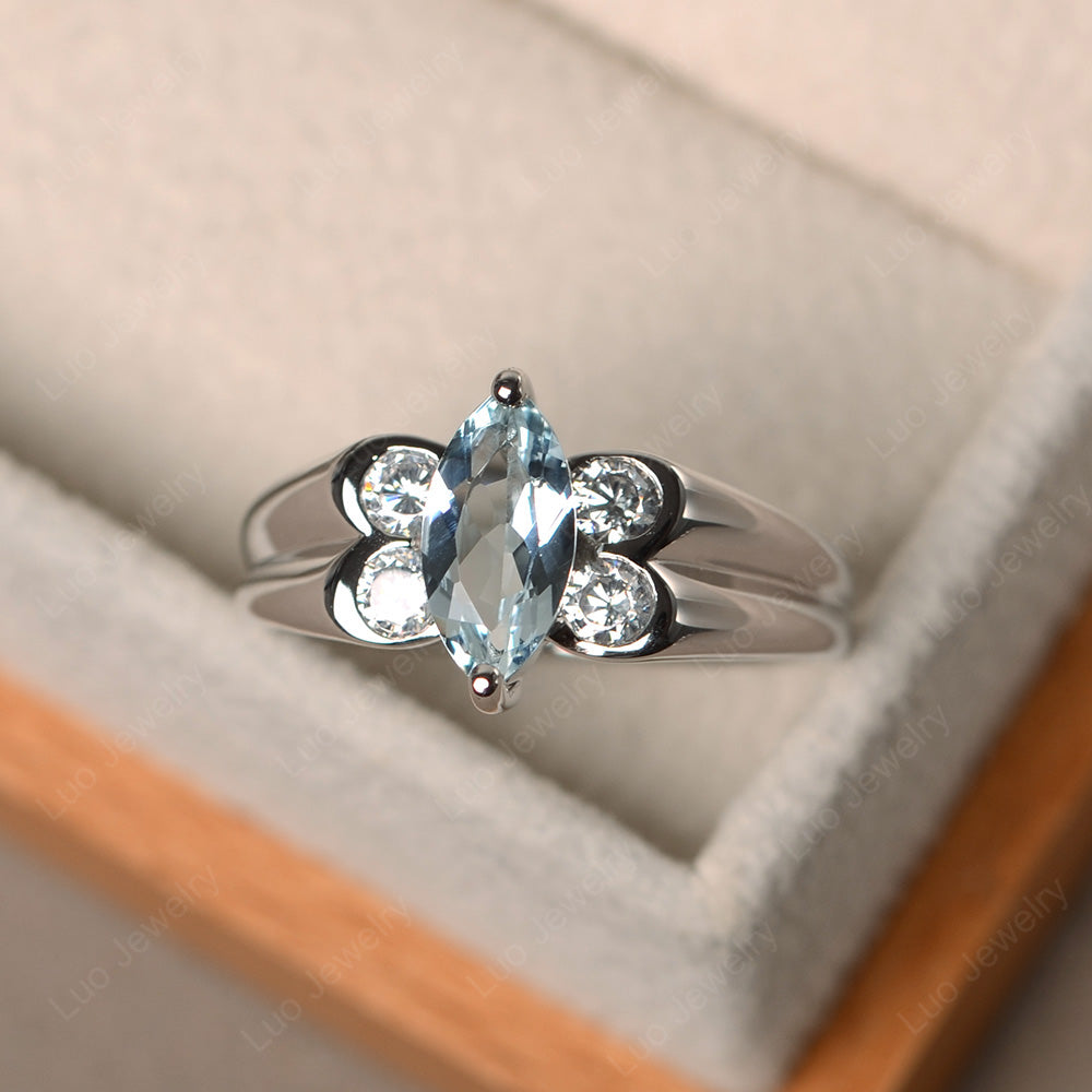 Unique Marquise Cut Aquamarine Ring White Gold - LUO Jewelry