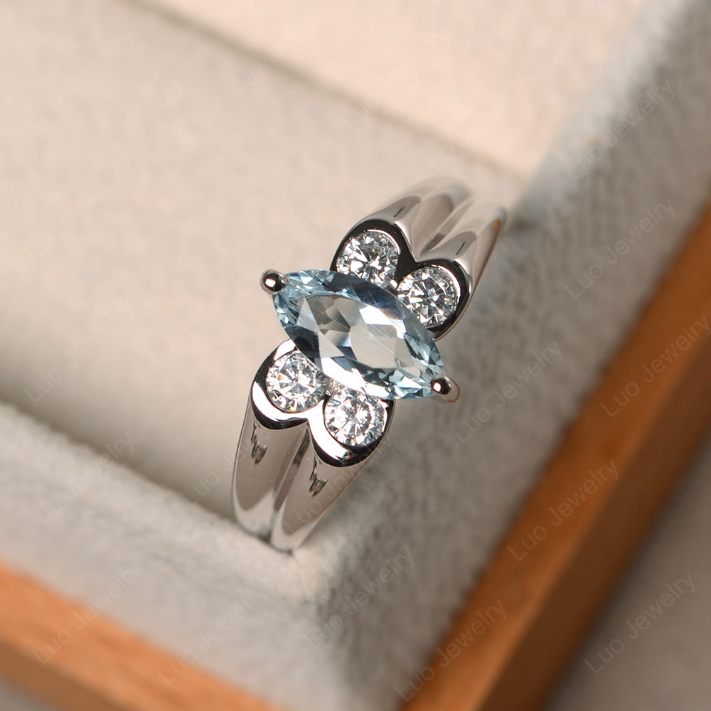 Unique Marquise Cut Aquamarine Ring White Gold - LUO Jewelry