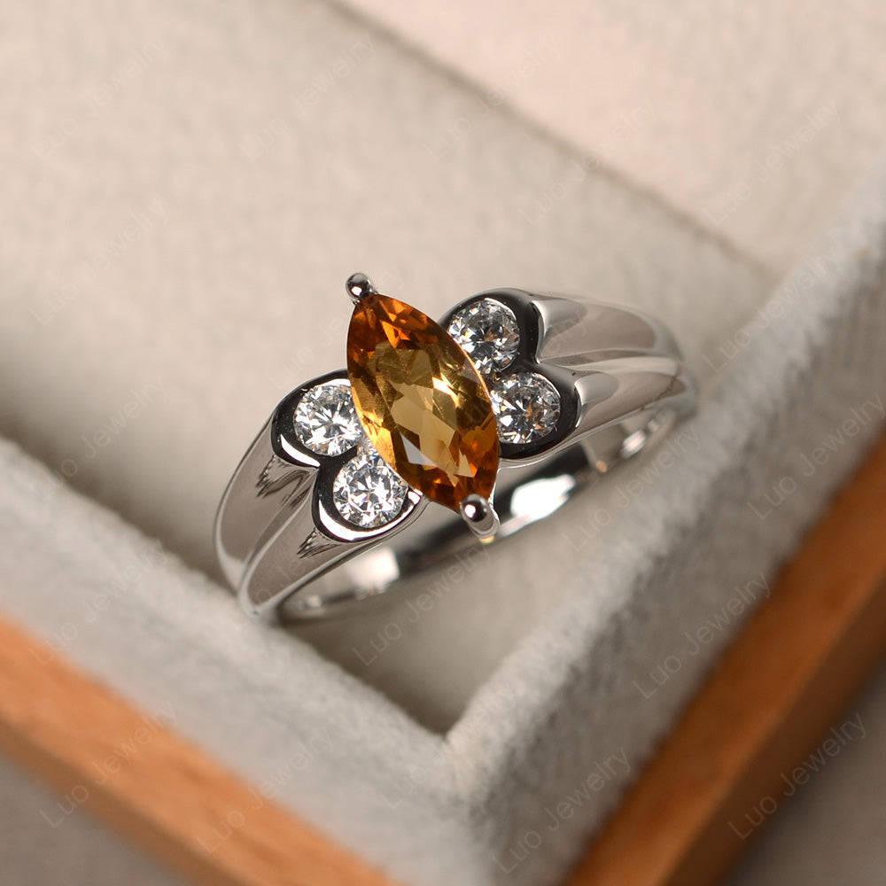 Unique Marquise Cut Citrine Ring White Gold - LUO Jewelry