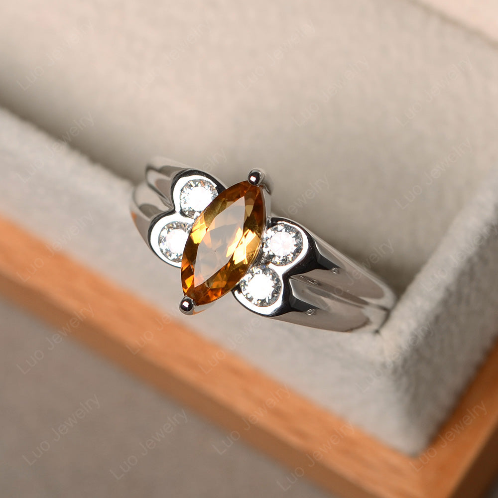 Unique Marquise Cut Citrine Ring White Gold - LUO Jewelry
