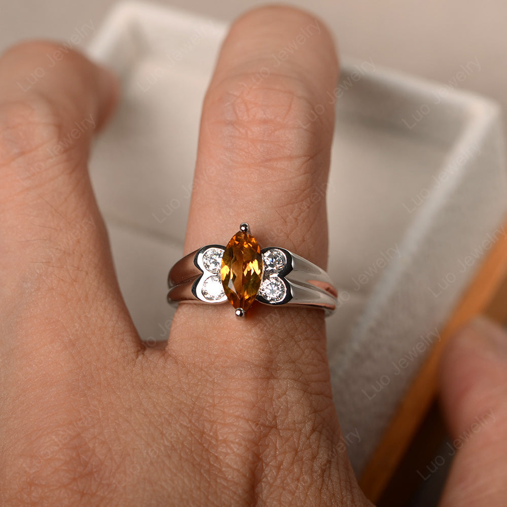 Unique Marquise Cut Citrine Ring White Gold - LUO Jewelry
