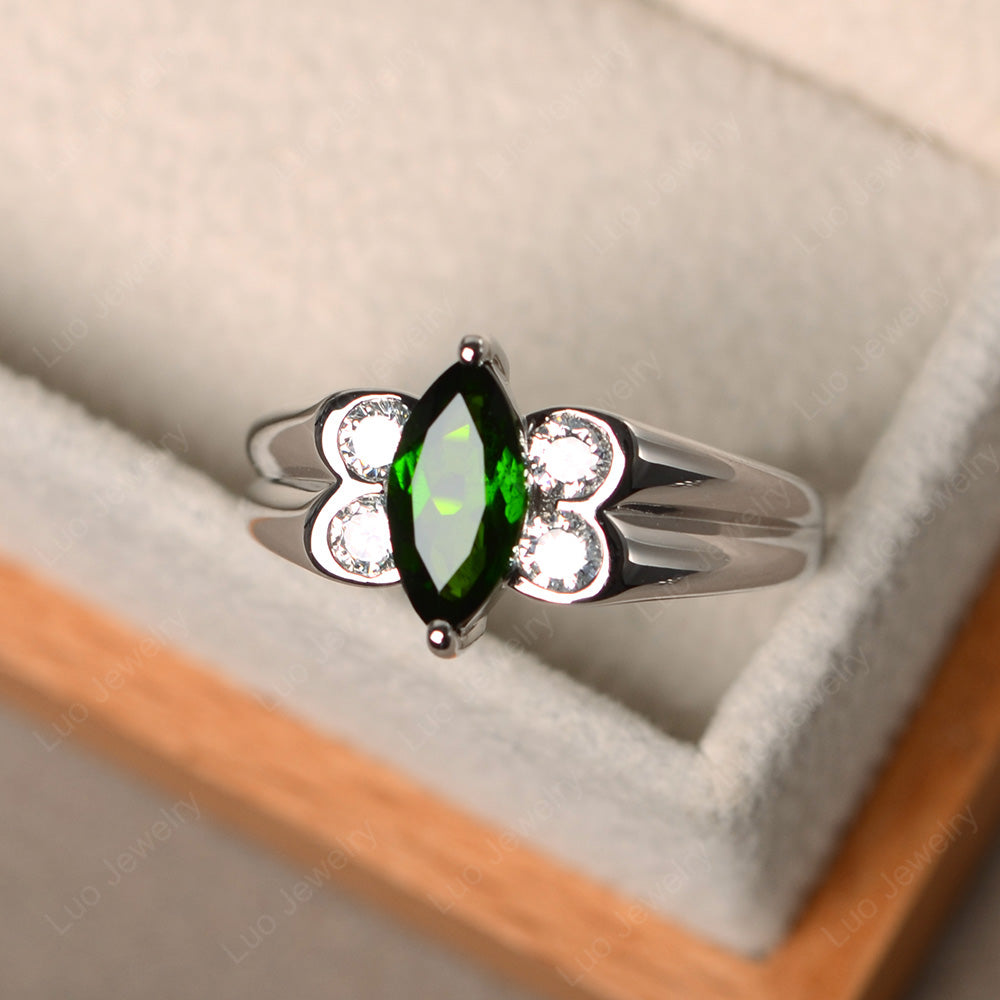 Unique Marquise Cut Diopside Ring White Gold - LUO Jewelry