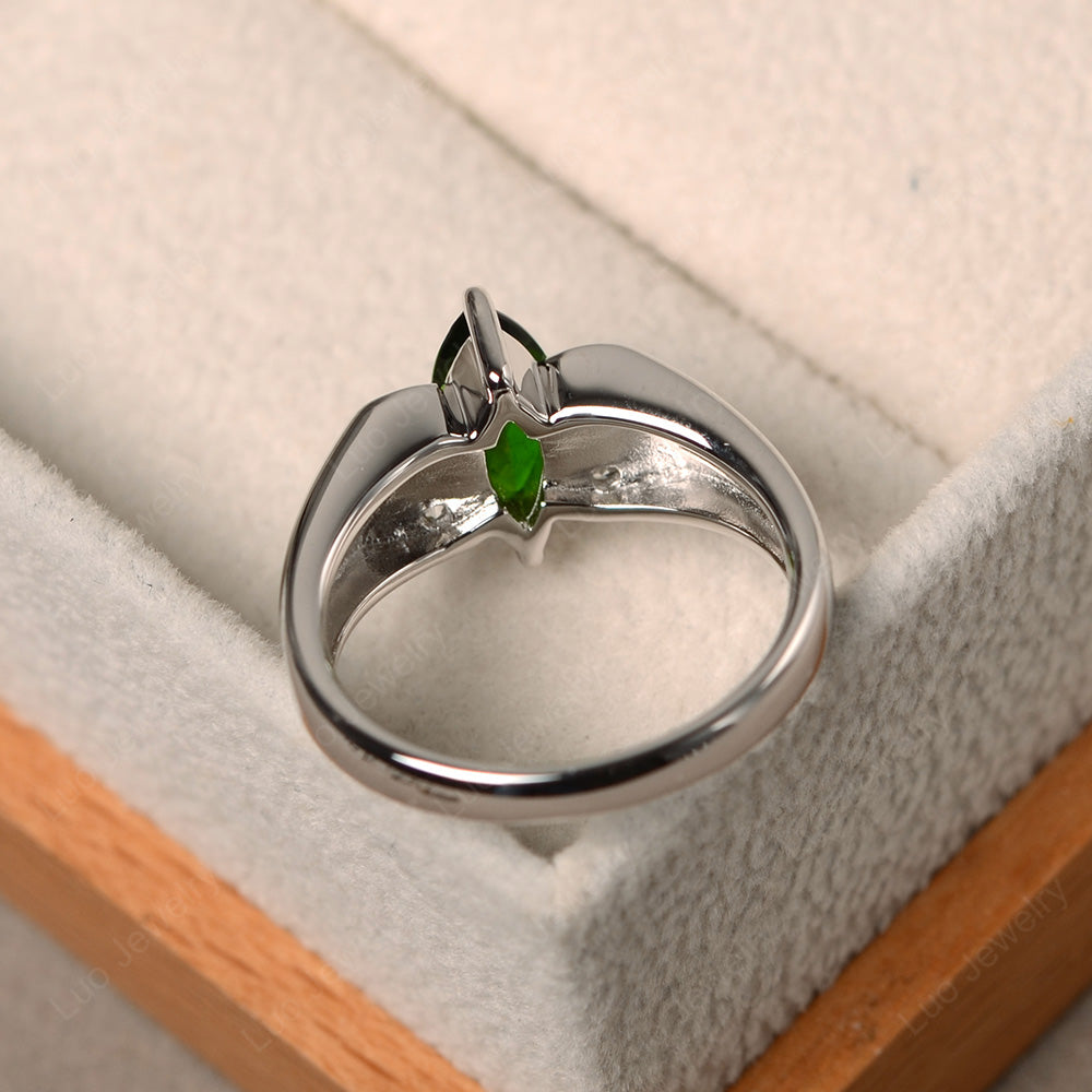Unique Marquise Cut Diopside Ring White Gold - LUO Jewelry