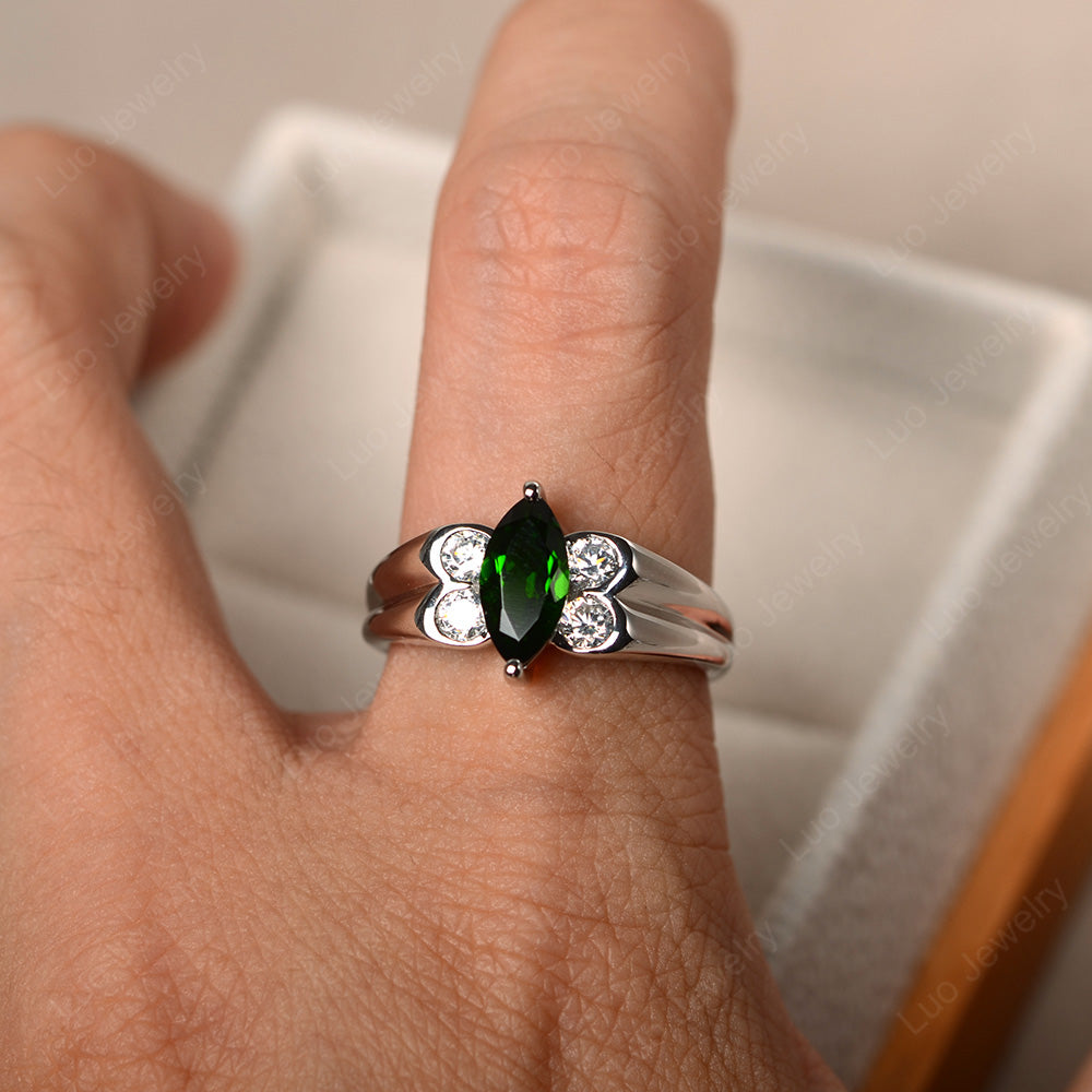 Unique Marquise Cut Diopside Ring White Gold - LUO Jewelry