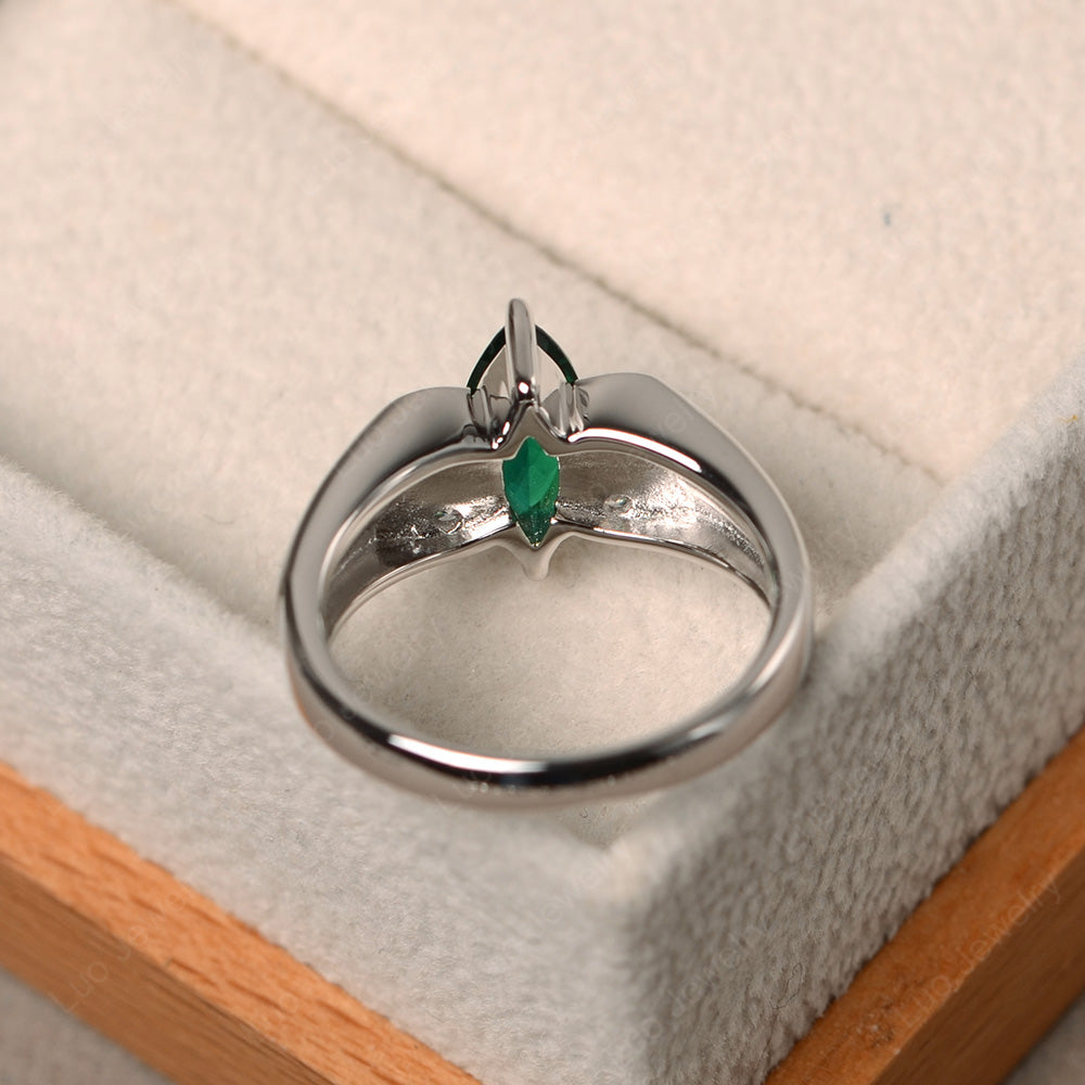 Unique Marquise Cut Lab Emerald Ring White Gold - LUO Jewelry