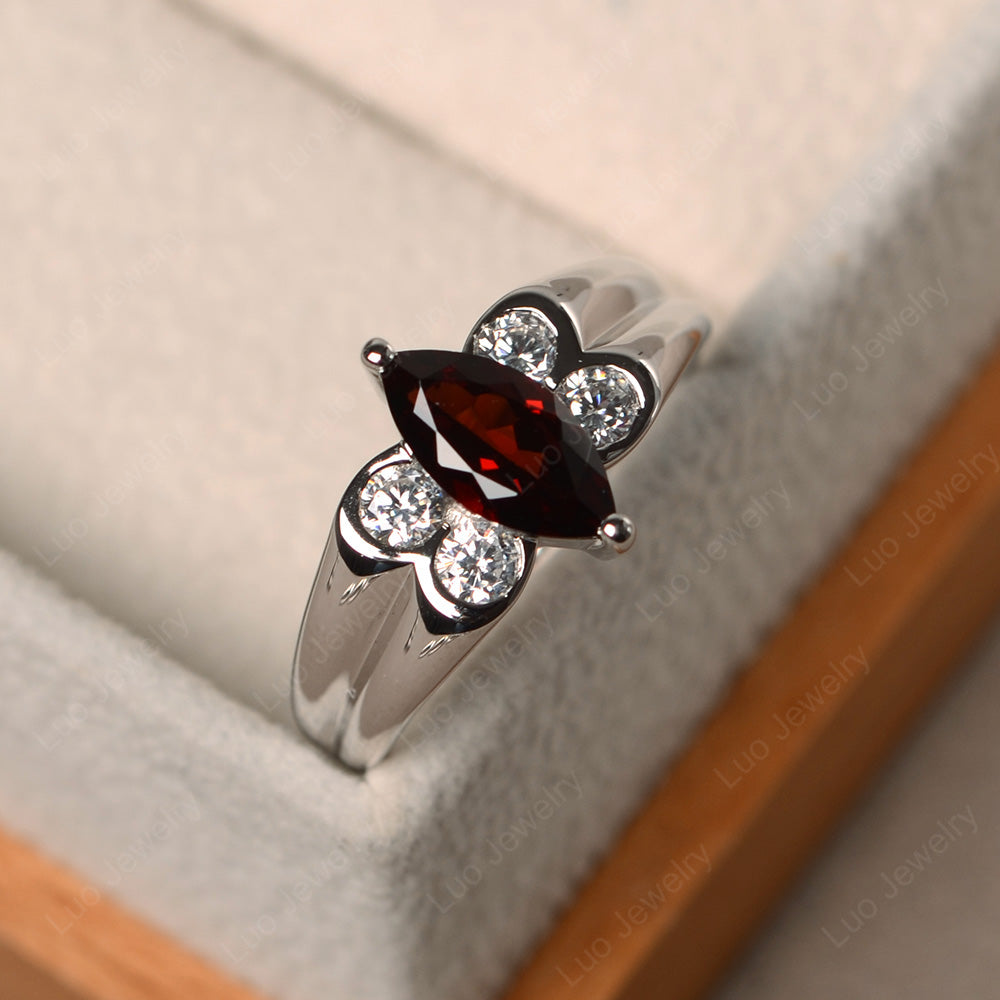 Unique Marquise Cut Garnet Ring White Gold - LUO Jewelry