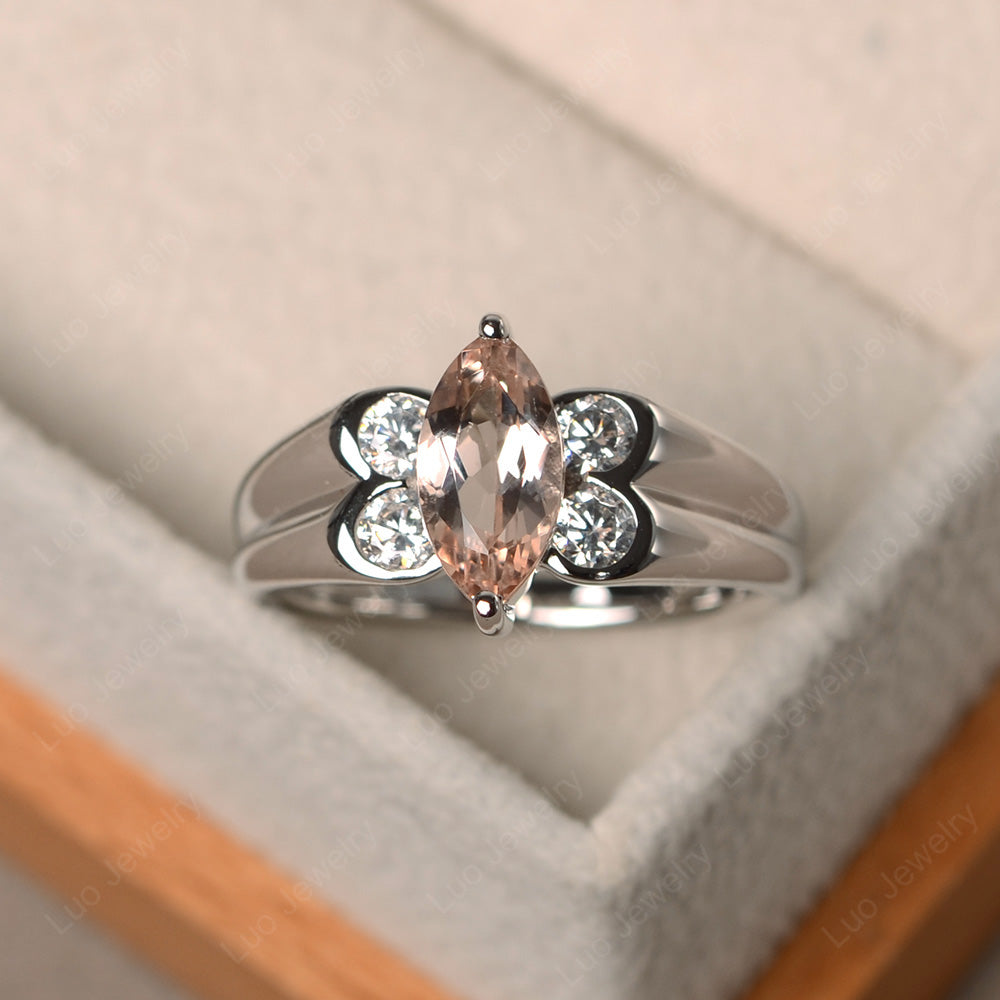 Unique Marquise Cut Morganite Ring White Gold - LUO Jewelry
