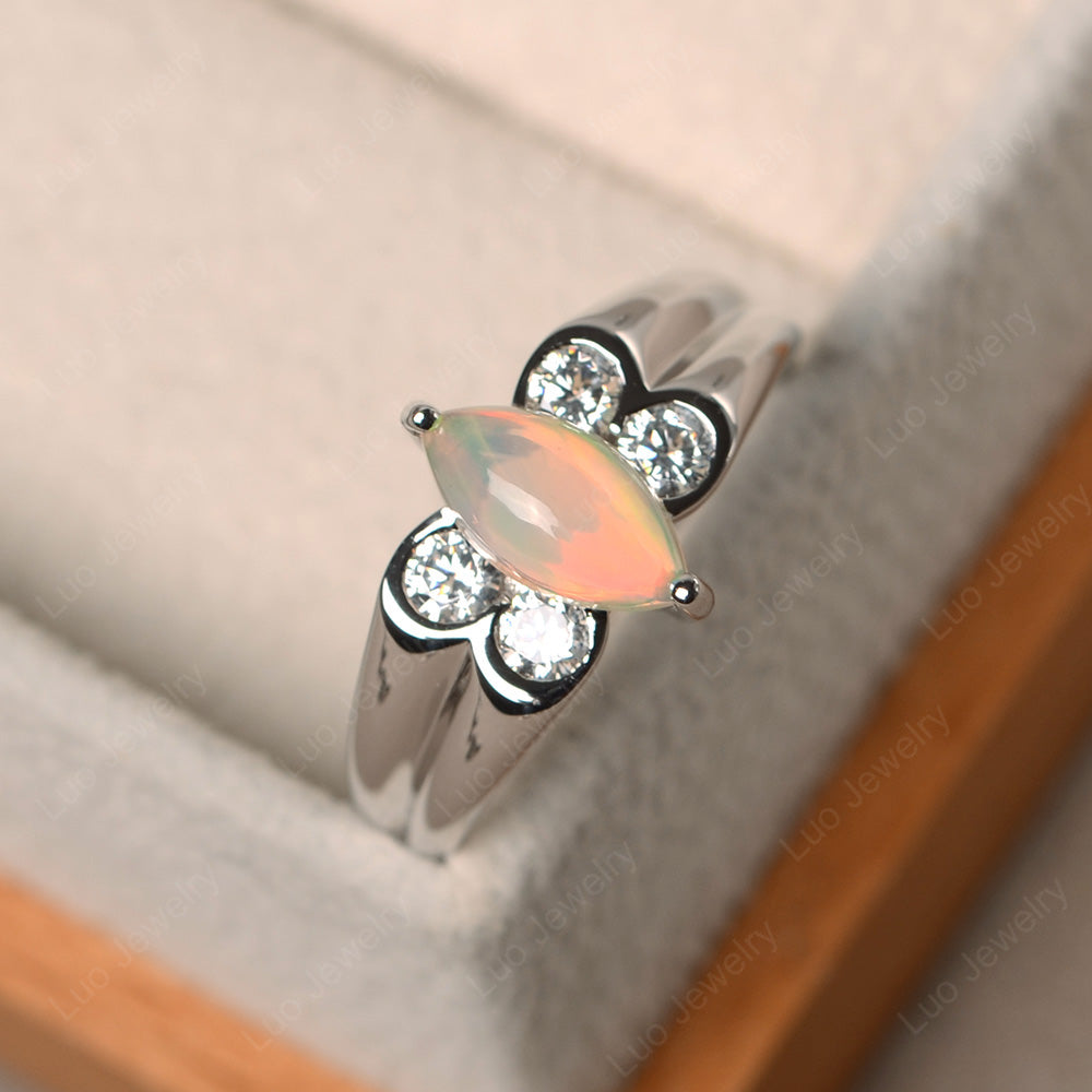 Unique Marquise Cut Opal Ring White Gold - LUO Jewelry