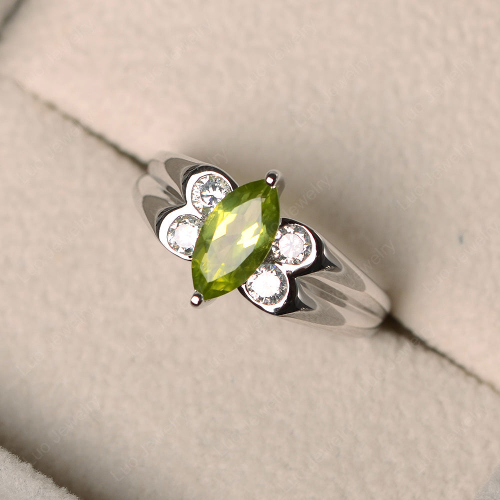 Unique Marquise Cut Peridot Ring White Gold - LUO Jewelry