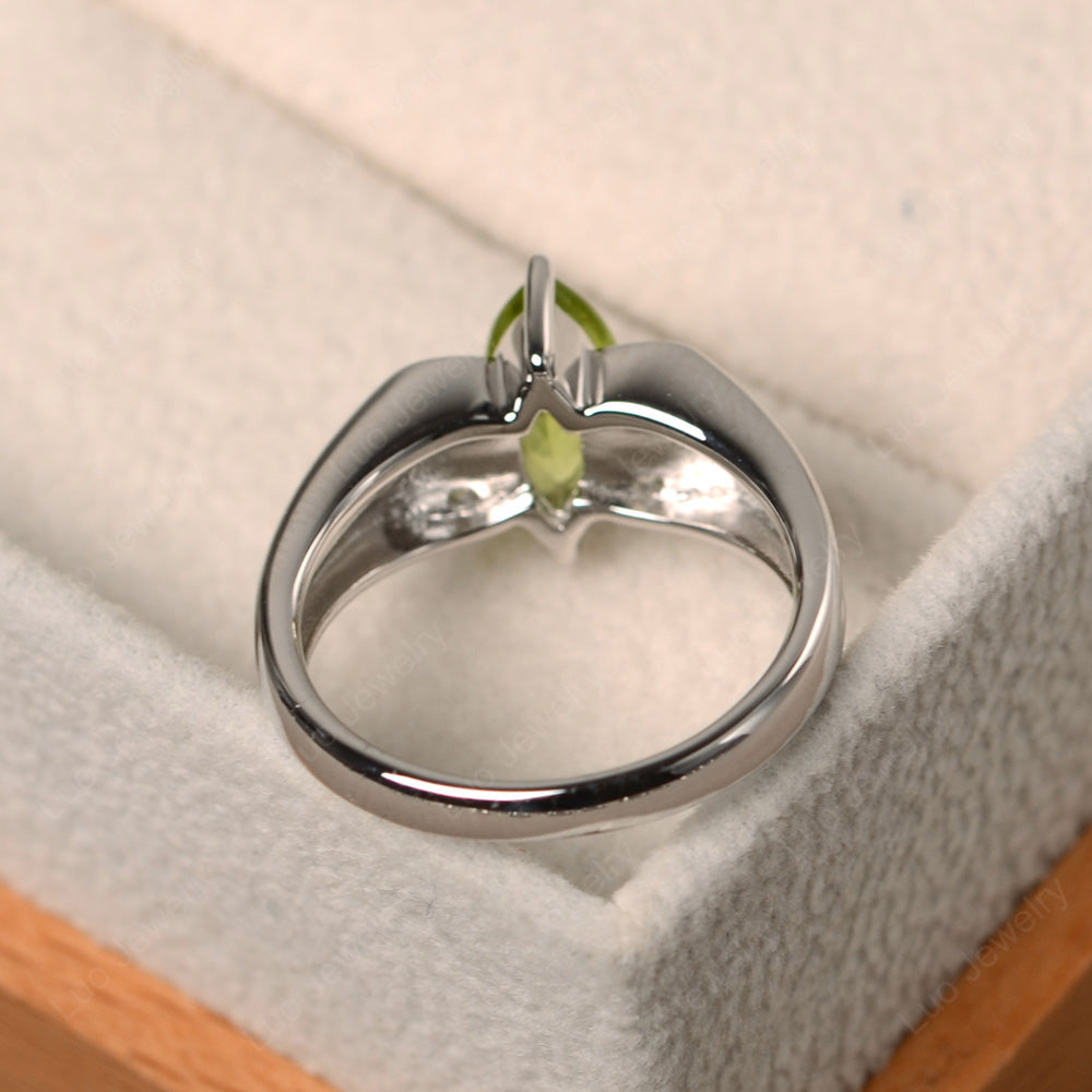 Unique Marquise Cut Peridot Ring White Gold - LUO Jewelry