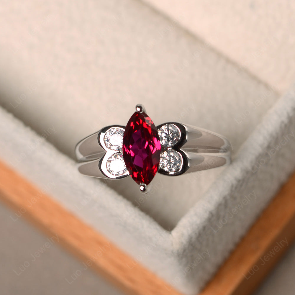 Unique Marquise Cut Ruby Ring White Gold - LUO Jewelry