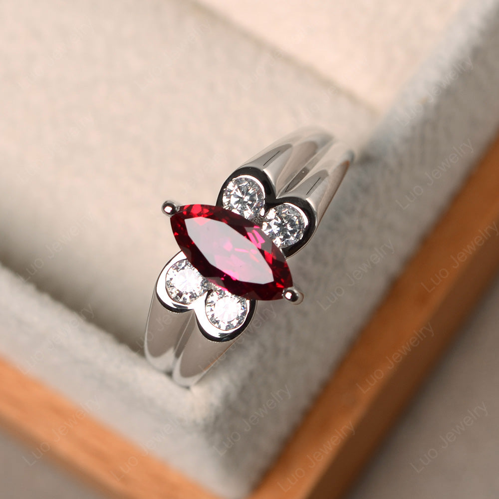 Unique Marquise Cut Ruby Ring White Gold - LUO Jewelry