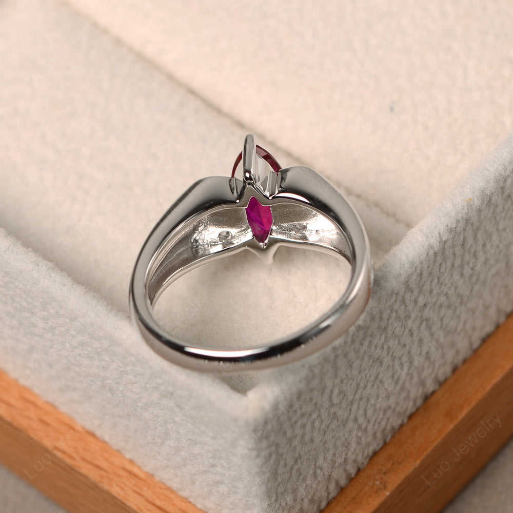 Unique Marquise Cut Ruby Ring White Gold - LUO Jewelry