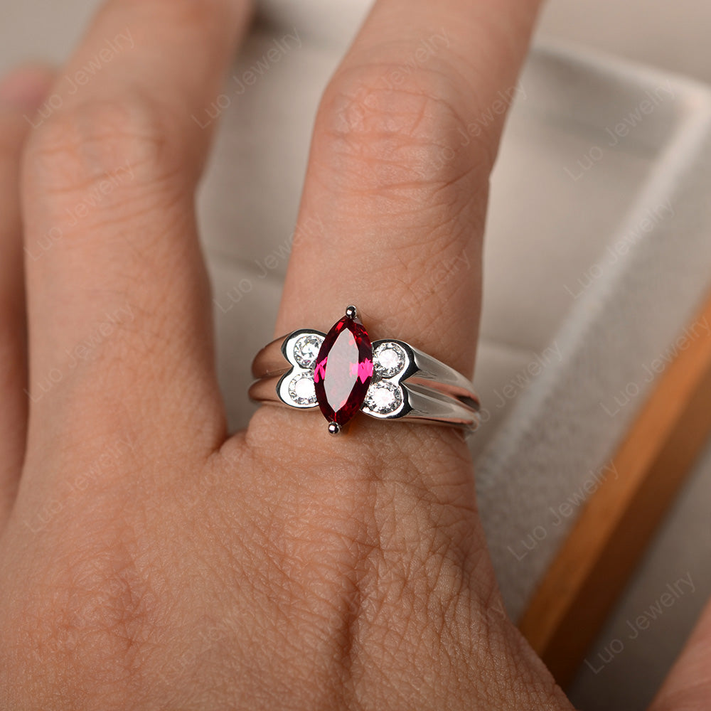Unique Marquise Cut Ruby Ring White Gold - LUO Jewelry