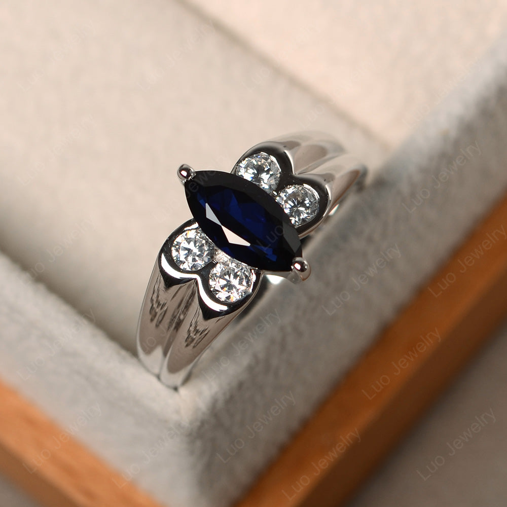 Unique Marquise Cut Lab Sapphire Ring White Gold - LUO Jewelry