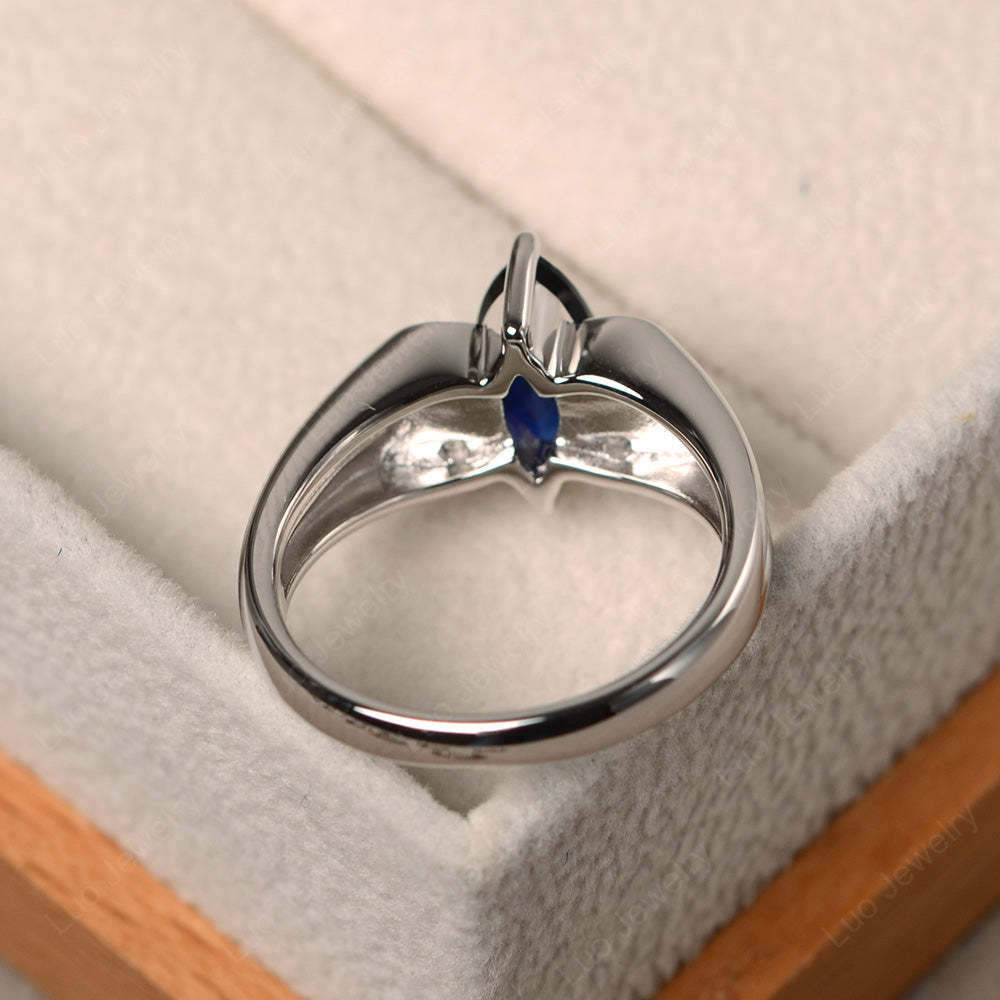 Unique Marquise Cut Lab Sapphire Ring White Gold - LUO Jewelry