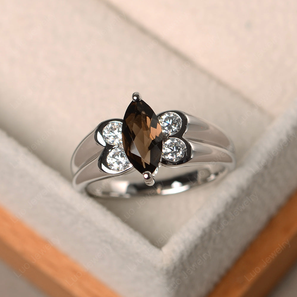 Unique Marquise Cut Smoky Quartz  Ring White Gold - LUO Jewelry