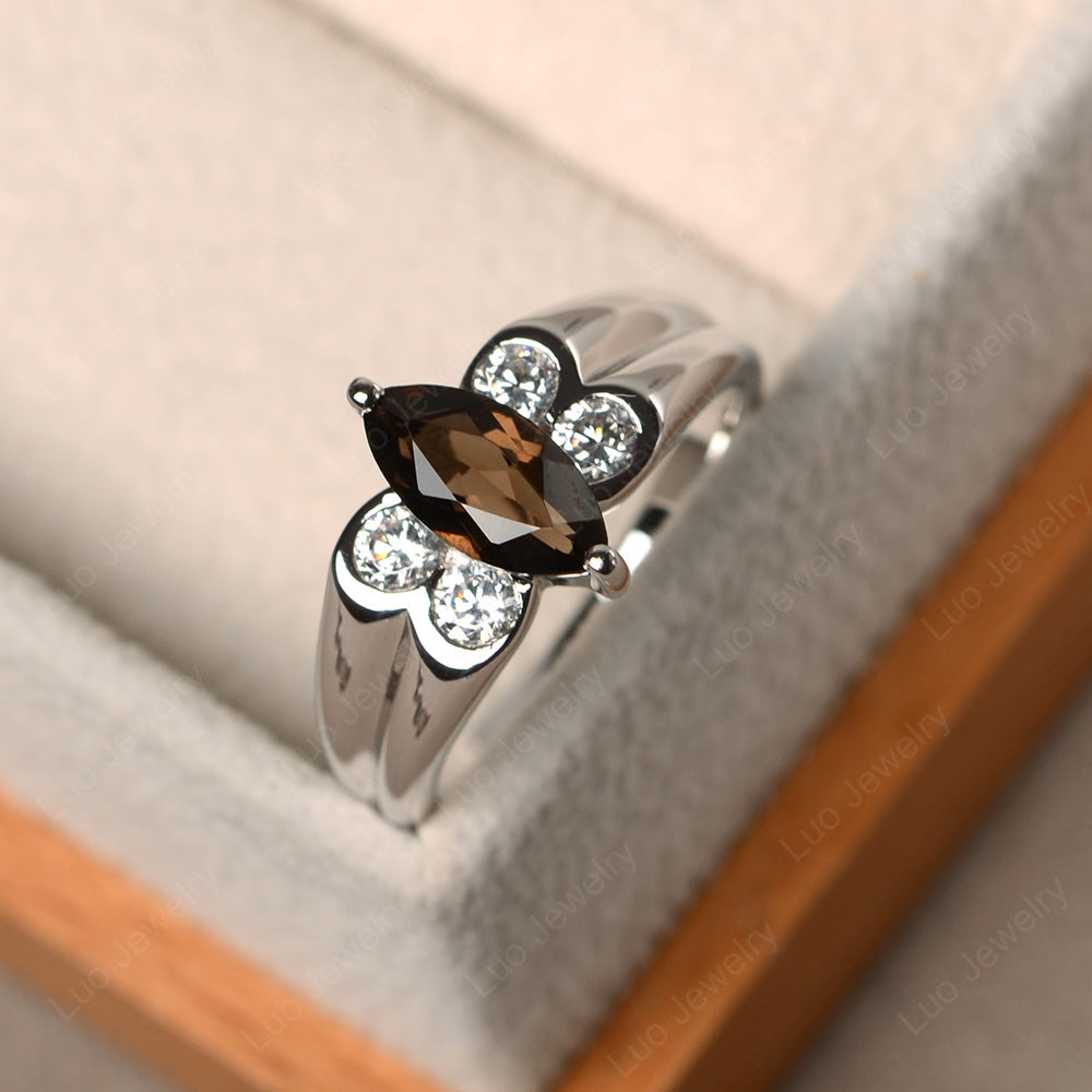 Unique Marquise Cut Smoky Quartz  Ring White Gold - LUO Jewelry