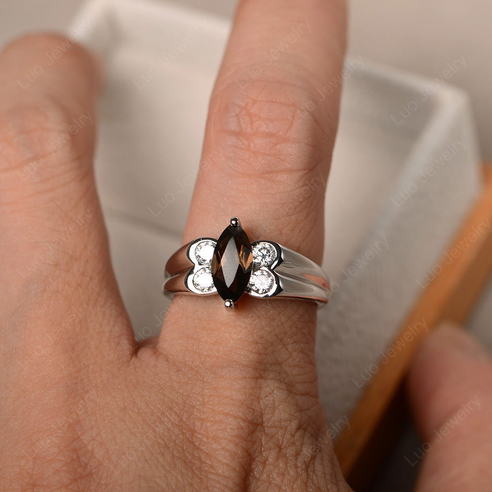 Unique Marquise Cut Smoky Quartz  Ring White Gold - LUO Jewelry