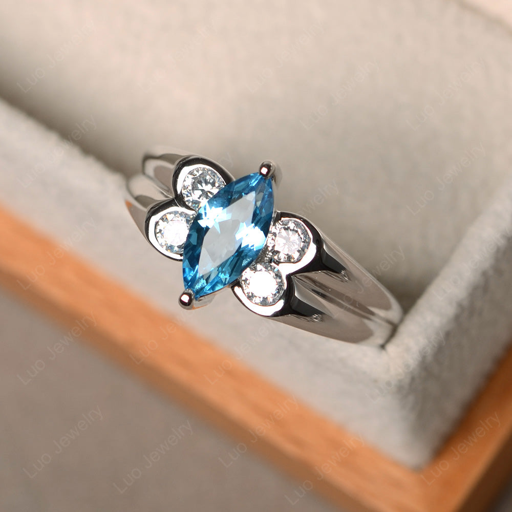 Unique Marquise Cut Swiss Blue Topaz Ring White Gold - LUO Jewelry