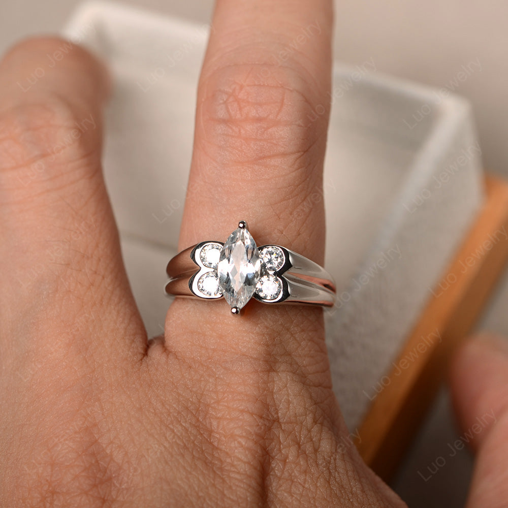 Unique Marquise Cut White Topaz Ring White Gold - LUO Jewelry