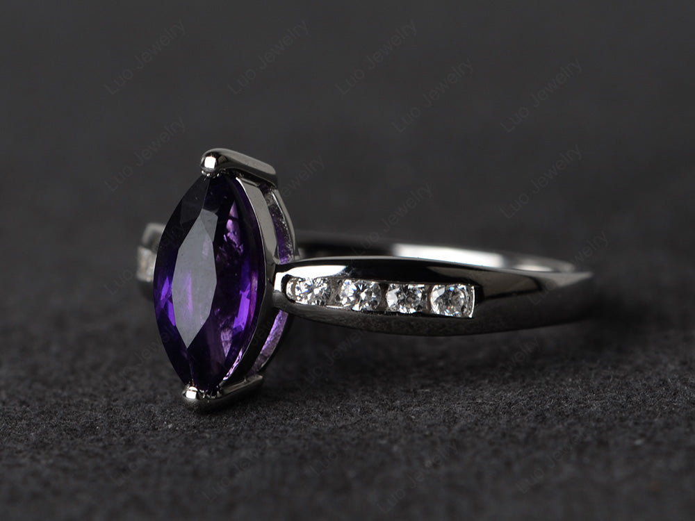 Marquise Amethyst Promise Ring White Gold - LUO Jewelry