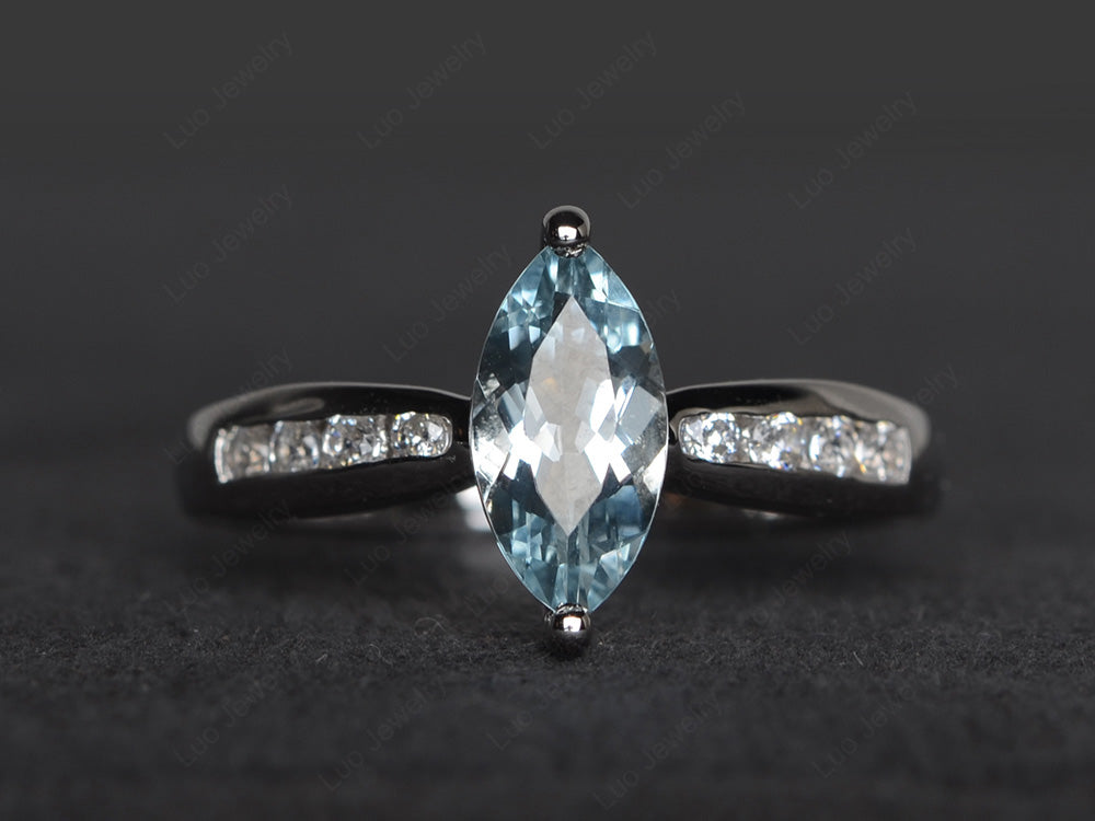 Marquise Aquamarine Promise Ring White Gold - LUO Jewelry
