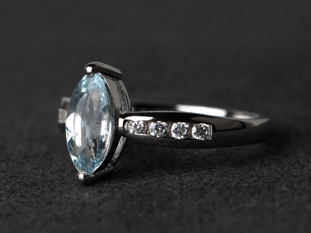 Marquise Aquamarine Promise Ring White Gold - LUO Jewelry