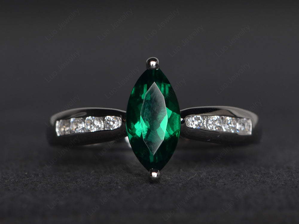 Marquise Lab Emerald Promise Ring White Gold - LUO Jewelry