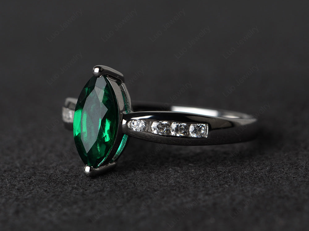 Marquise Lab Emerald Promise Ring White Gold - LUO Jewelry