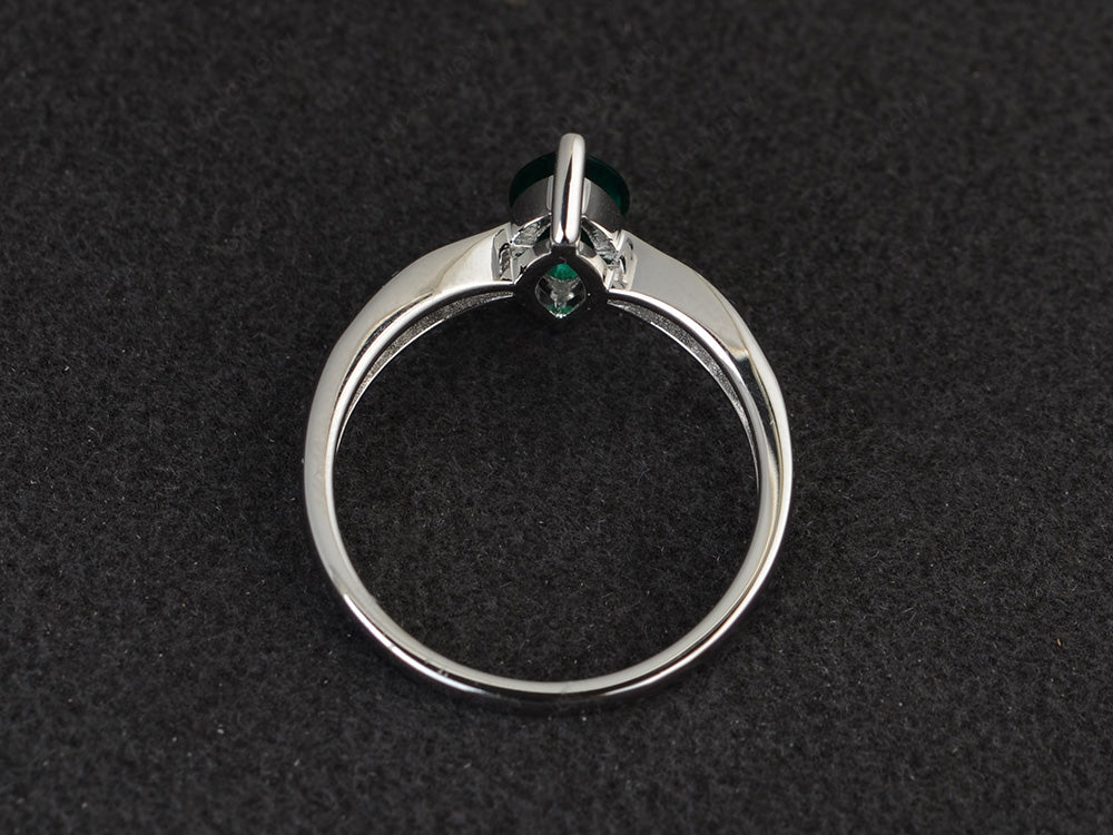 Marquise Lab Emerald Promise Ring White Gold - LUO Jewelry
