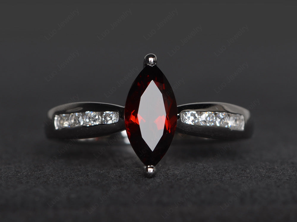 Marquise Garnet Promise Ring White Gold - LUO Jewelry