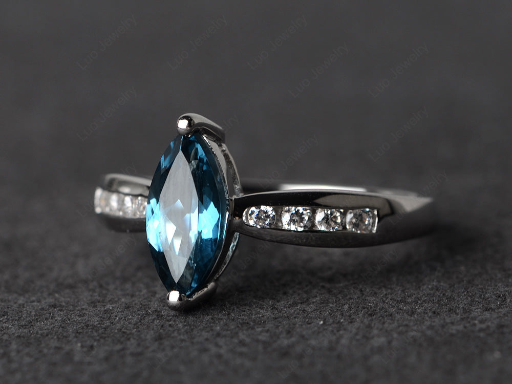 Marquise London Blue Topaz Promise Ring White Gold - LUO Jewelry