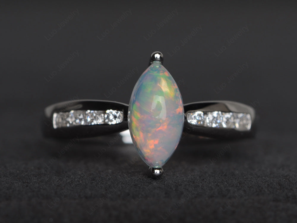 Marquise Opal Promise Ring White Gold - LUO Jewelry