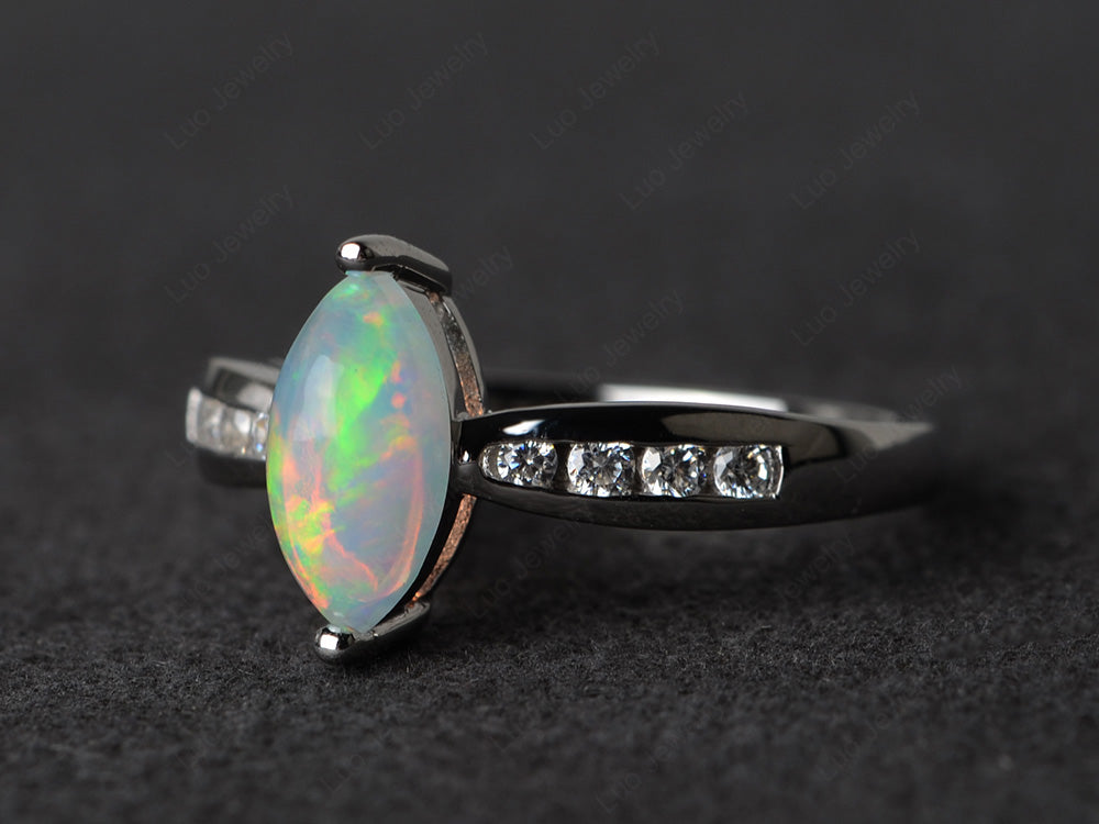 Marquise Opal Promise Ring White Gold - LUO Jewelry