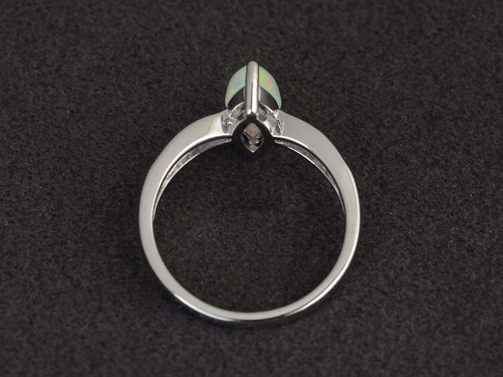 Marquise Opal Promise Ring White Gold - LUO Jewelry