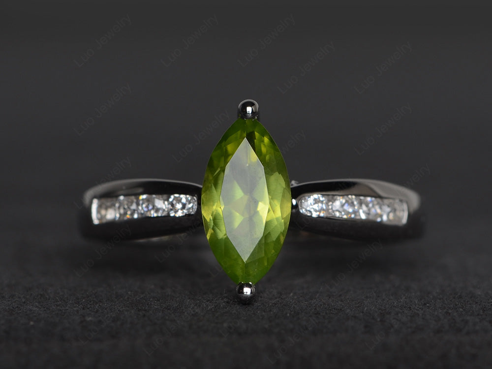 Marquise Peridot Promise Ring White Gold - LUO Jewelry