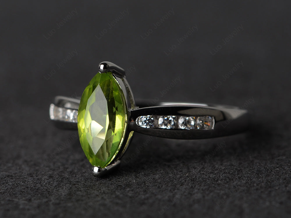 Marquise Peridot Promise Ring White Gold - LUO Jewelry